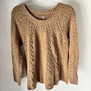 J Jill Cable Knit Wool Brown Sweater M Modern Rustic Soft Neutral Cozy Minimal
